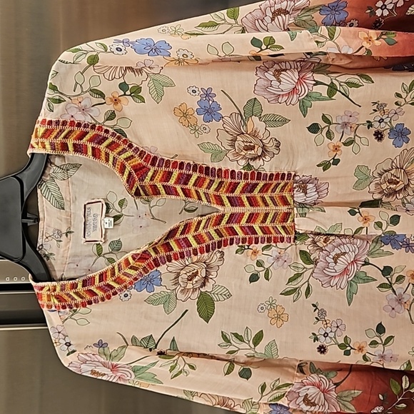 💕JOHNNY WAS💕 Flare Sleeve Tunic Dress ~ 100% Ramie Ombre Floral Print Medium - Picture 13 of 16